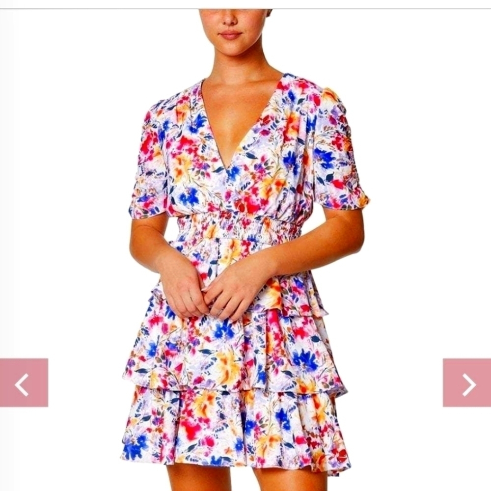 NWOT LAUNDRY BY SHELLI SEGAL FLORAL RUFFLED MINIDRESS SIZE 6